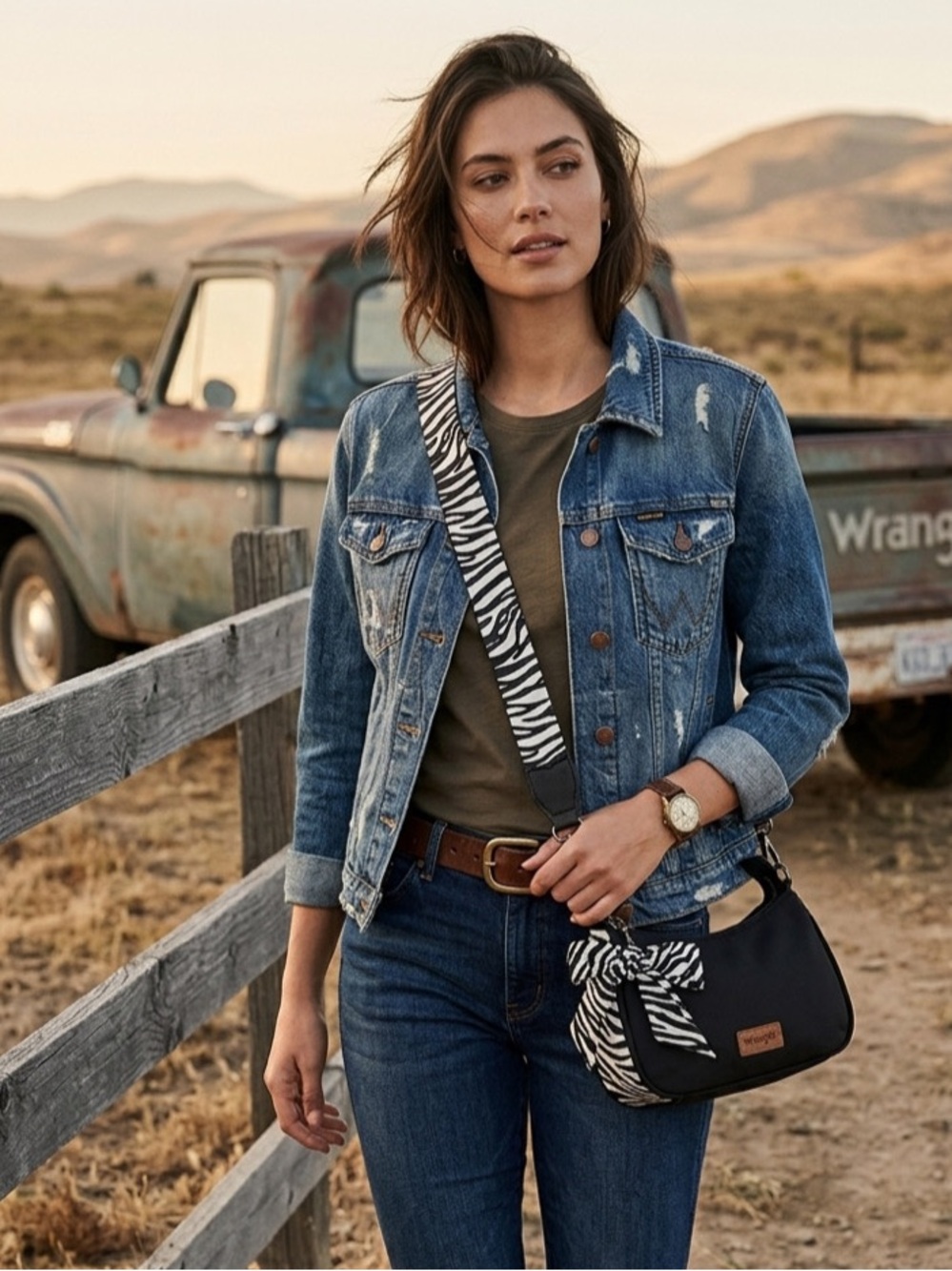 WRANGLER CITY SHOULDER BAG VEGAN DETACHABLE ZEBRA CROSSBODY BOW NWT